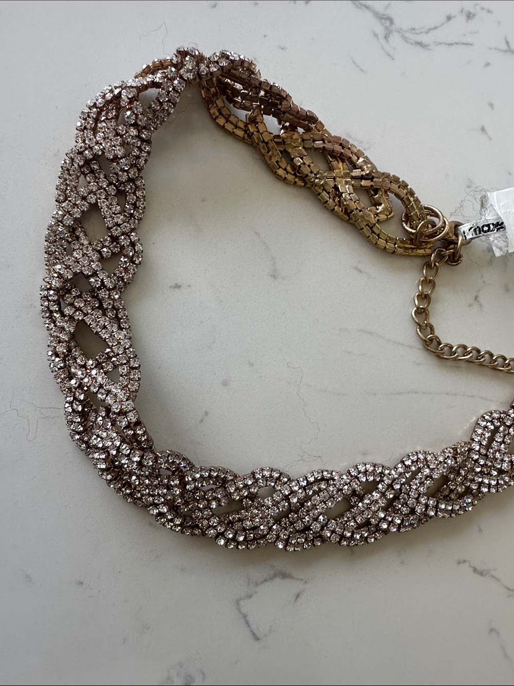 NWT Rhinestone Braided Statement Necklace in Rose Gold